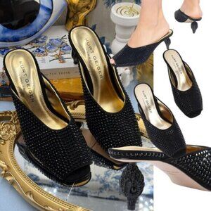 🆕 KURT GEIGER LONDON 🧿 NWOB 60mm Black Crystal Eagle Heel Mule, Sz 36 US 6